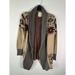 between me & you Cardigan Womens S Aztec Open Front Long Knit Beige Black Rust